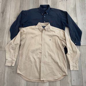 LOT 2 VTG Ralph Lauren Blake Dark Blue Khaki Button Down Shirt Men's Sz XL